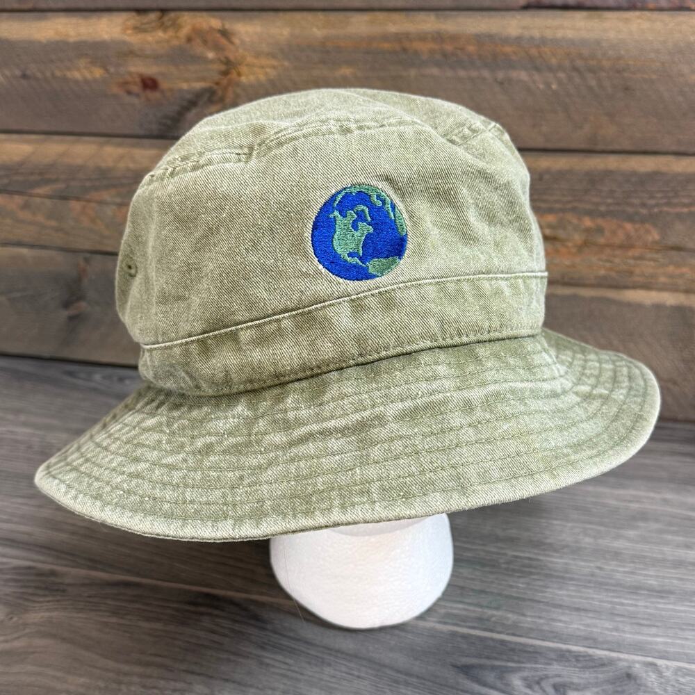 Urban Outfitters Earth Icon Bucket Hat Green Cotton Fishing Boating Casual
